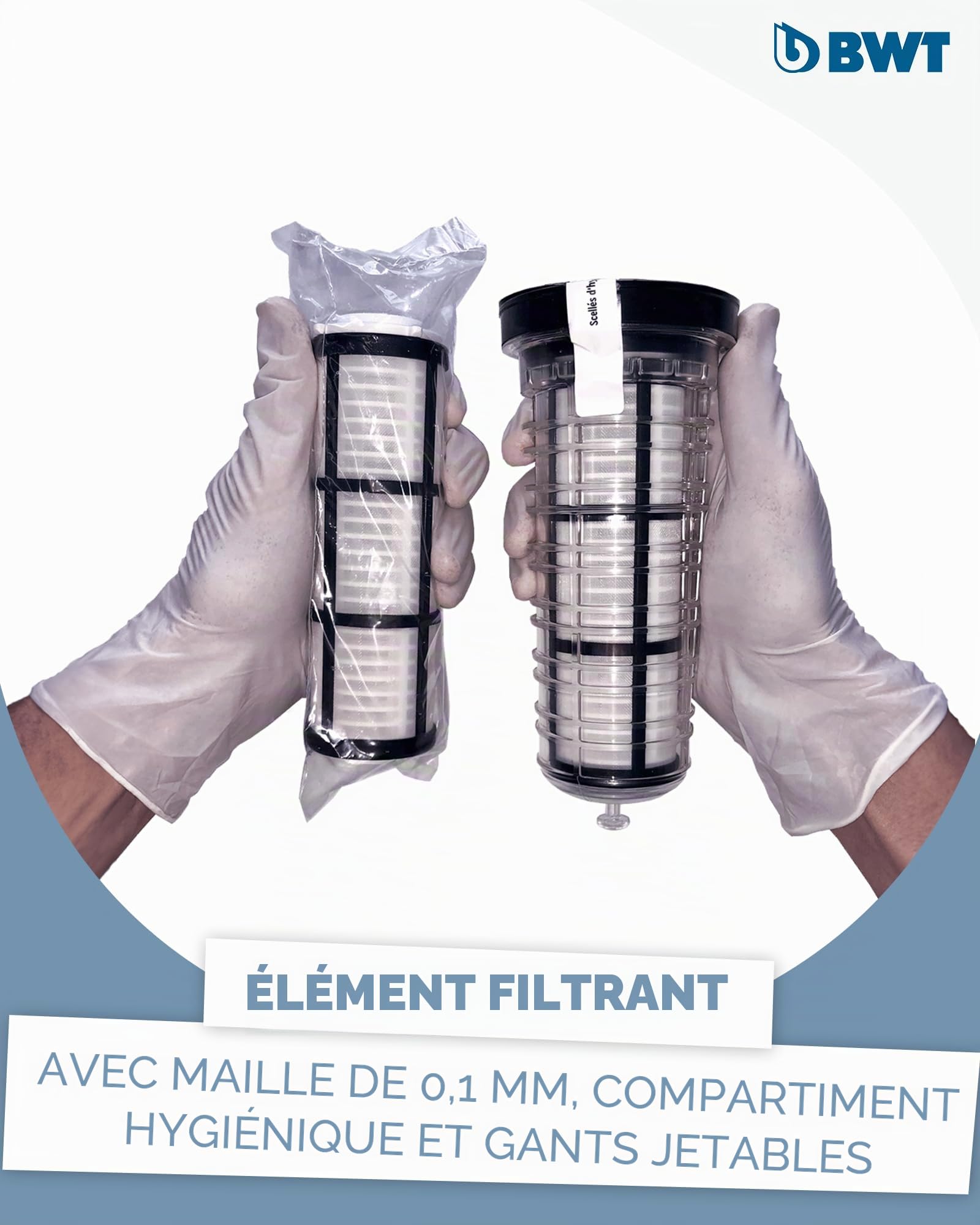 BWT E1 Hygienebox 820396 – Kit complet pour 1 an de durée de fonctionnement de votre station d'eau domestique préfiltre, comprend 1 tasse filtrante et 2 éléments filtrants
