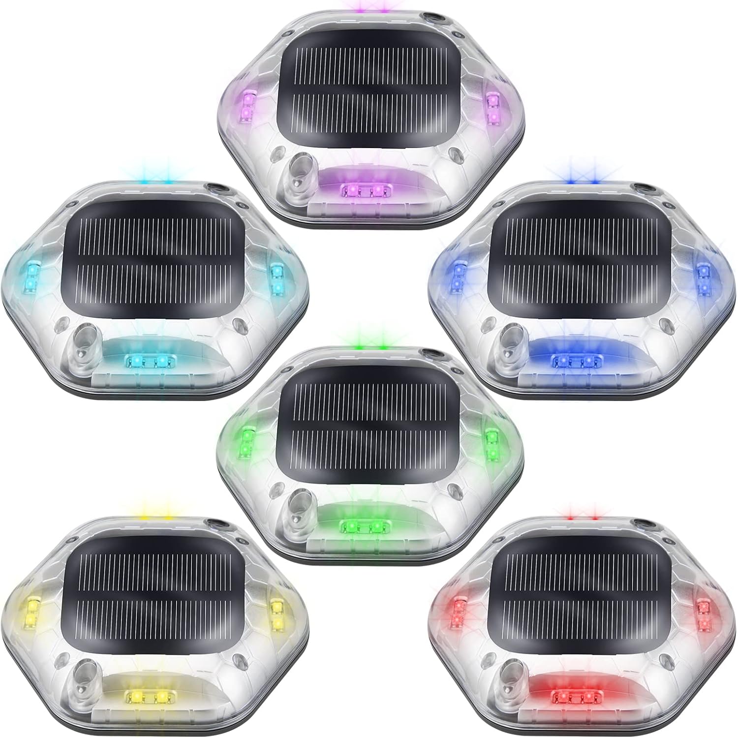 Solar Deck Lights Outdoor Waterproof Driveway Dock LED Lights, 6Pack Step Light, Auto On/Off Color Changing Light for Walkway Stair Garden Pathway Road Yard