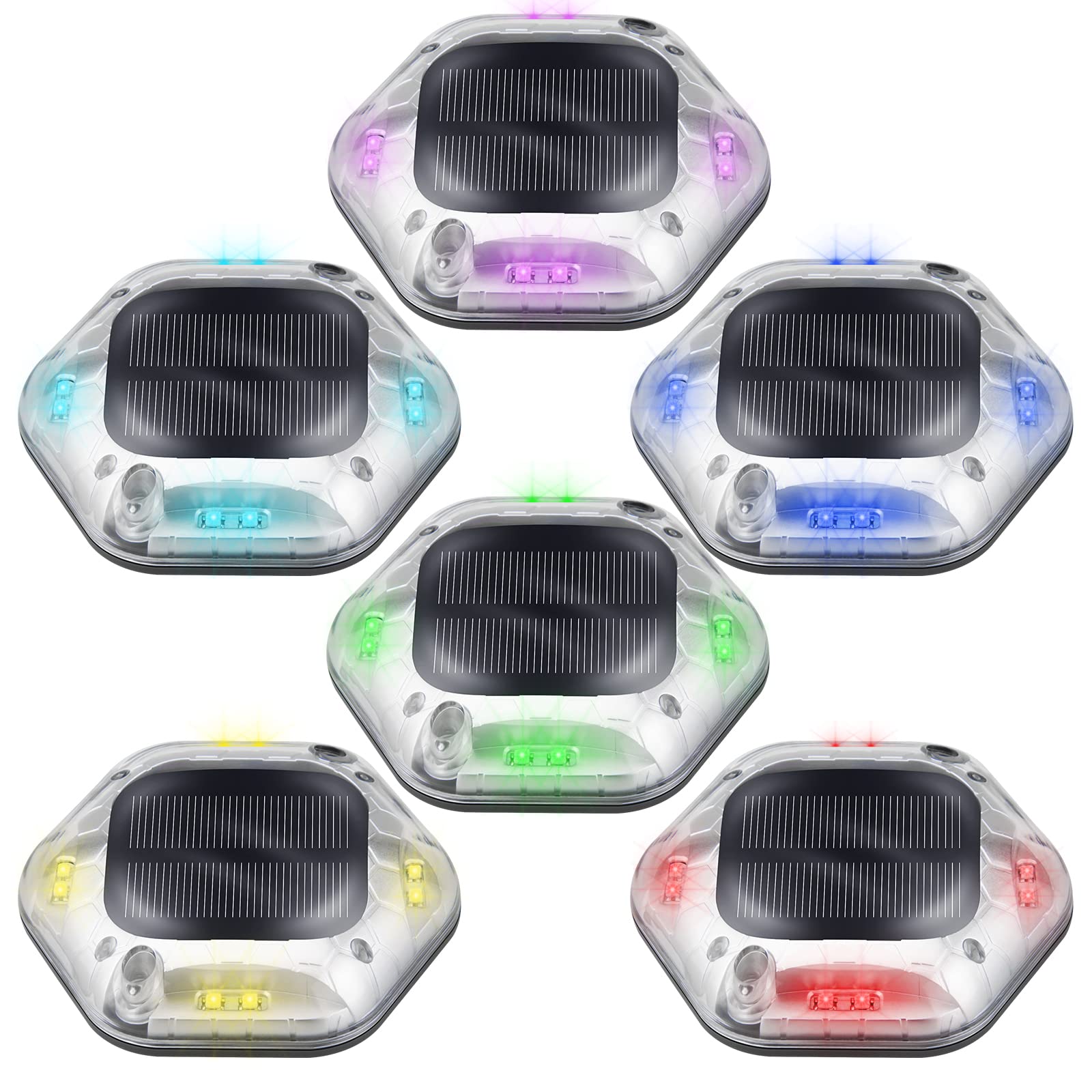 Solar Deck Lights Outdoor Waterproof Driveway Dock LED Lights, 6Pack Step Light, Auto On/Off Color Changing Light for Walkway Stair Garden Pathway Road Yard