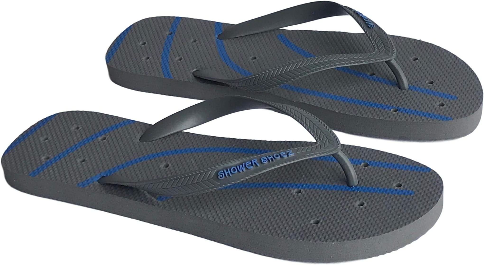 Shower Shoez Men's Non-Slip Pool Dorm Water Sandals Flip Flops (Small 6/7, Grey/Blue)