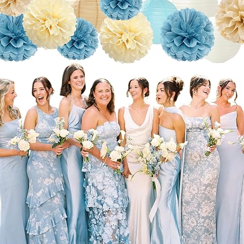 Miniatura 3 de Pompones de seda verde salvia y oro marfil  16 piezas de papel neutro para baby shower, flores rústicas de boda, despedida de soltera, compromiso,