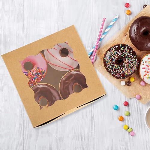 Miniatura 6 de 60 cajas de panadería con ventana, 6 x 6 x 3 pulgadas, cajas de galletas Kraft para pastelería (marrón)
