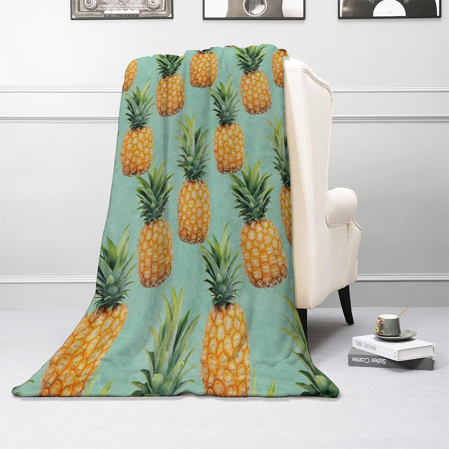 Fresh Pineapple Blanket, Soft Warm Cozy Flannel Throw - Plush Lightweight Blankets for Travel, Decor, Bedroom, Office - Gifts for Adults Kids Women Men All Seasons 60"×50"