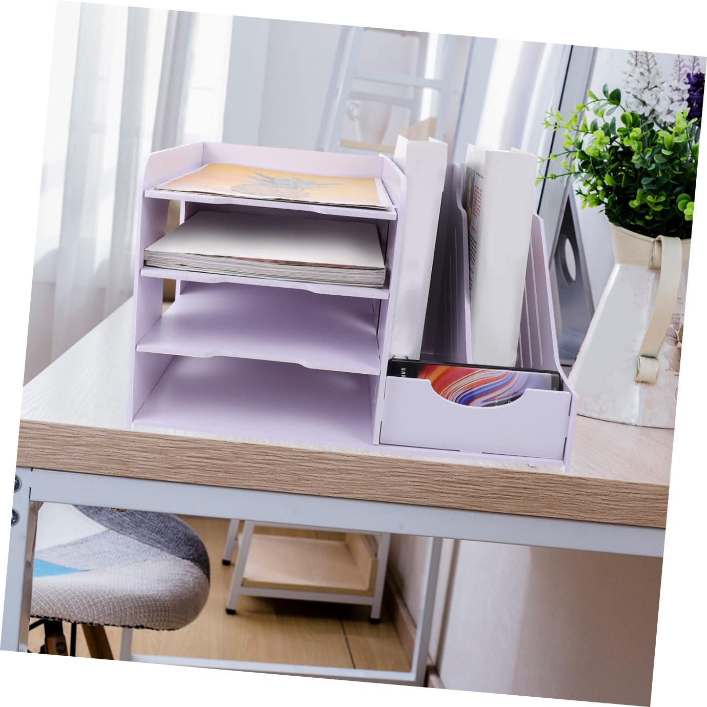 Mehrschichtige Schreibtischmappe mit Trennwand für Bücher, Dokumente und Umschläge, ideal für Heimbüro und Arbeitszimmer