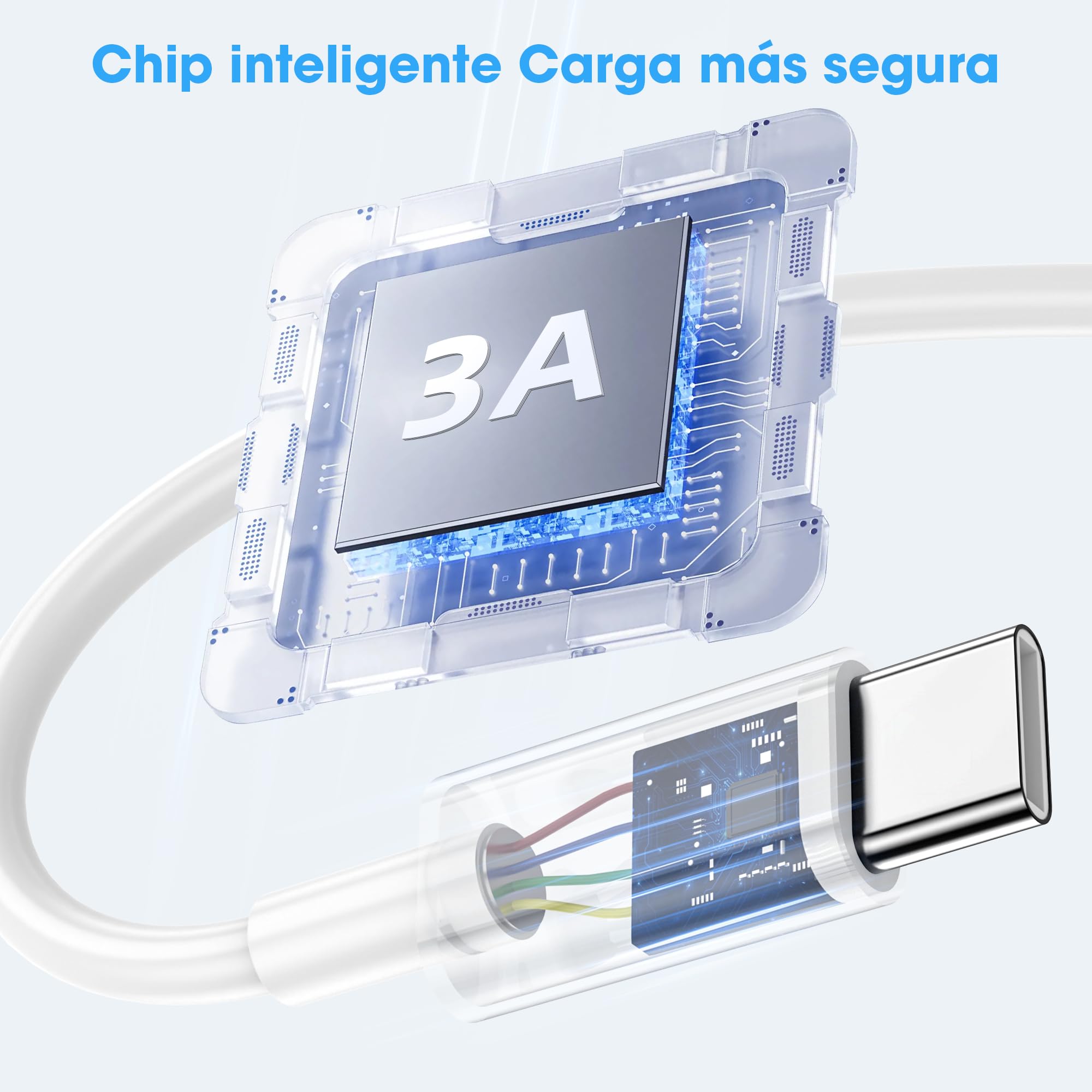 BSTOEM Cable Cargador para iPhone Carga Rápida MFi Certificado 2 Unidades 1M+2M USB-A a Lightning Blanco