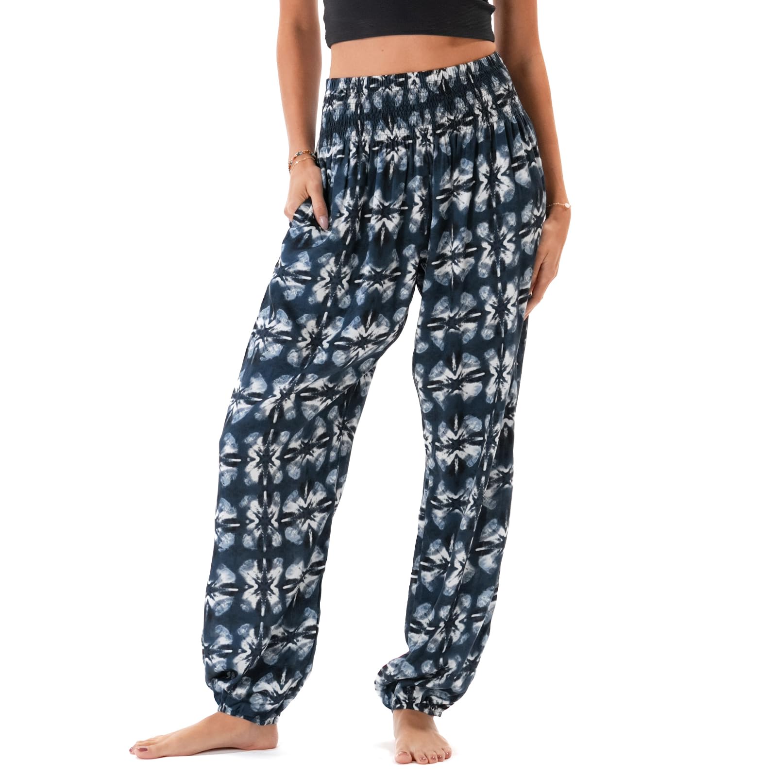 Lotus and Luna Women's Harem Pants Thai Pants for Beach &amp; Lounge High Waisted Flowy Boho Pants Genie Pants Yoga Pants
