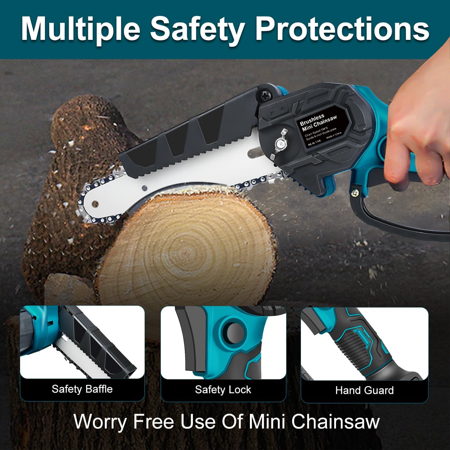 Mini Chainsaw for M-akita 18V Battery, 600 W Brushless Chainsaw Electric 6 Inches, Battery Chainsaws Hand Chainsaw for Garden Shears, Wood Cutting（No Battery）