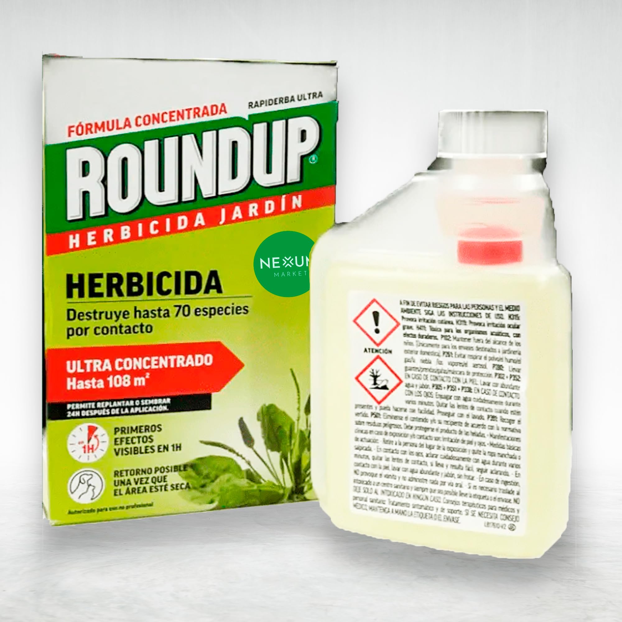 ROUNDUP Herbicida para todo tipo de malas hierbas cubre hasta 108 m2 | 250ml para 5 litros de Agua | Formula Concentrada | Efectos en 1 hora | Elimina hasta 70 especies de hierbas/musgo | Nexum Market — view 2