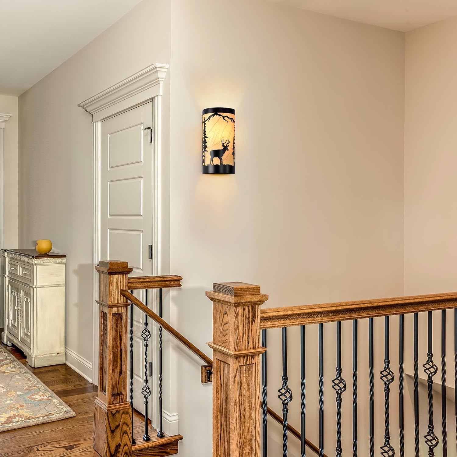 Wall Sconces Set of Two,Deer Metal Yellow Parchment Rustic Wall Sconces,Farmhouse Matte Black Wall Mount Lamp,Bedroom Wall Lights,Indoor Wall Lamps for Living Room,Hallway(Hardwired Only)