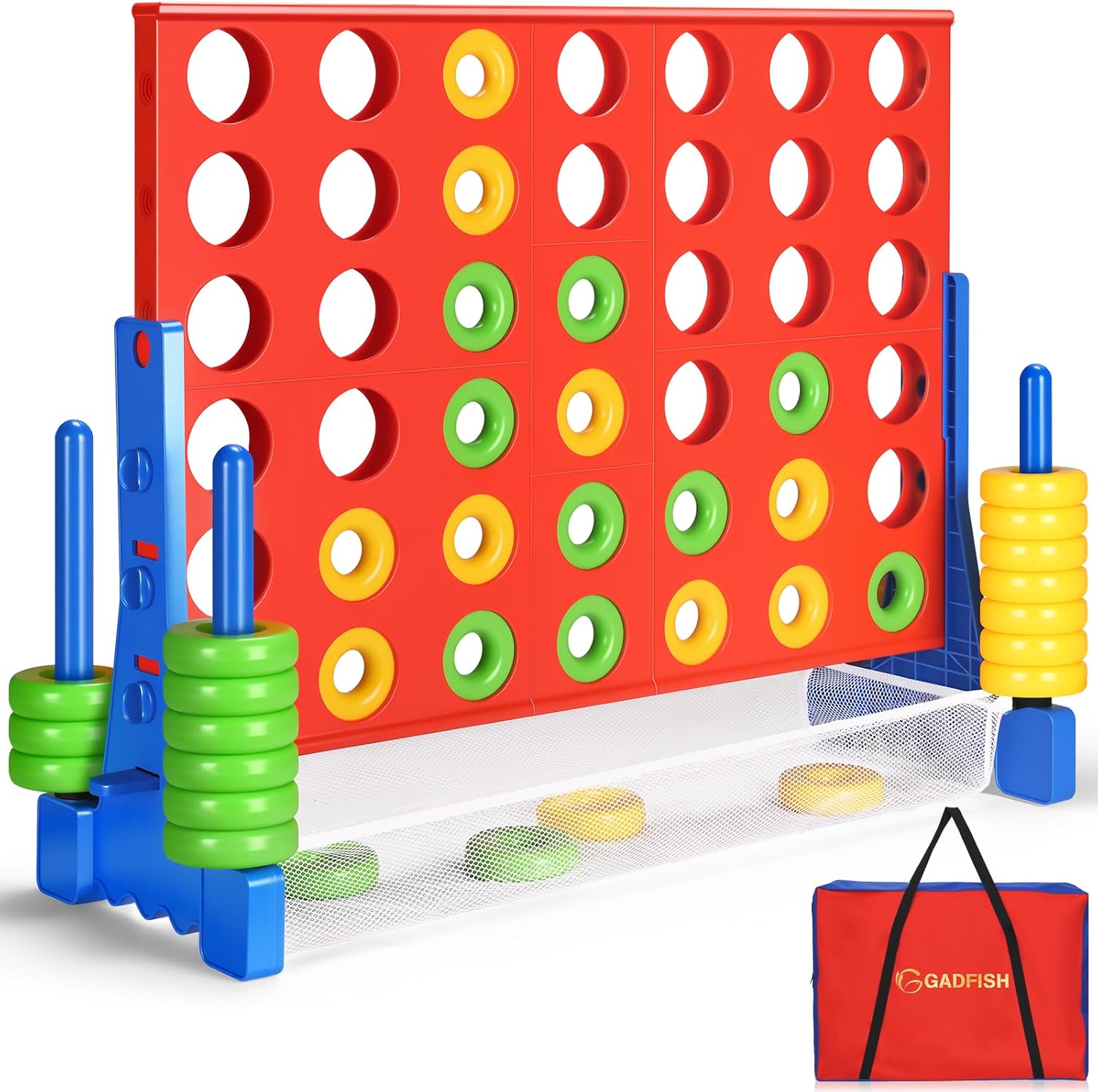 GADFISH Giant Connect 4 Game Set - 2.6FT Tall Outdoor Connect 4 Perfect for Indoor & Outdoor Use, Connect 4 Jumbo Yard Game for Kids & Adults, with 42 Jumbo Rings & Quick-Release Slider (Red & Blue)