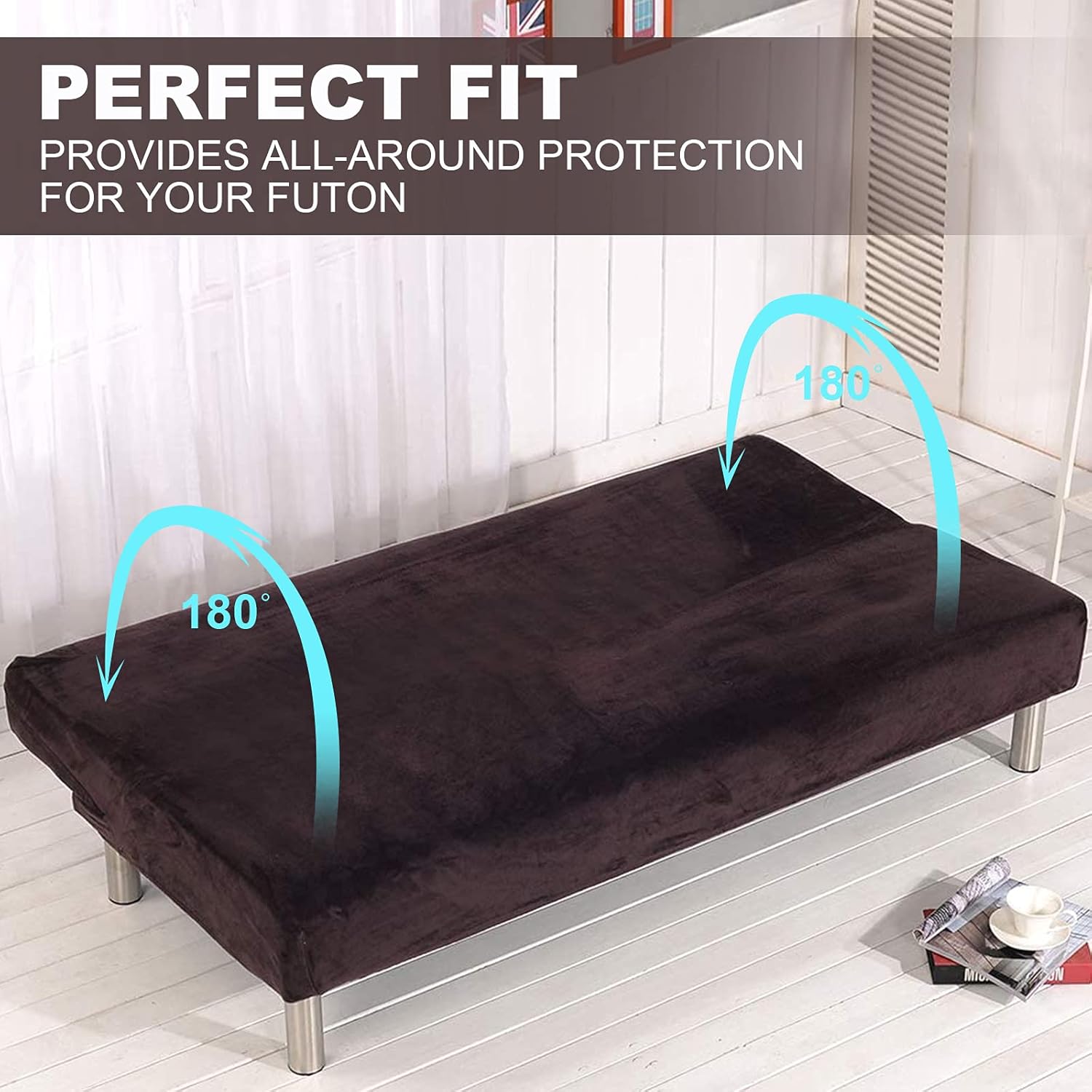 Plush Sofa Cover Armless Sofa Slipcover Stretch Velvet Sofa Bed Cover Protector Elastic Spandex Modern Simple Folding Couch Futon Cover