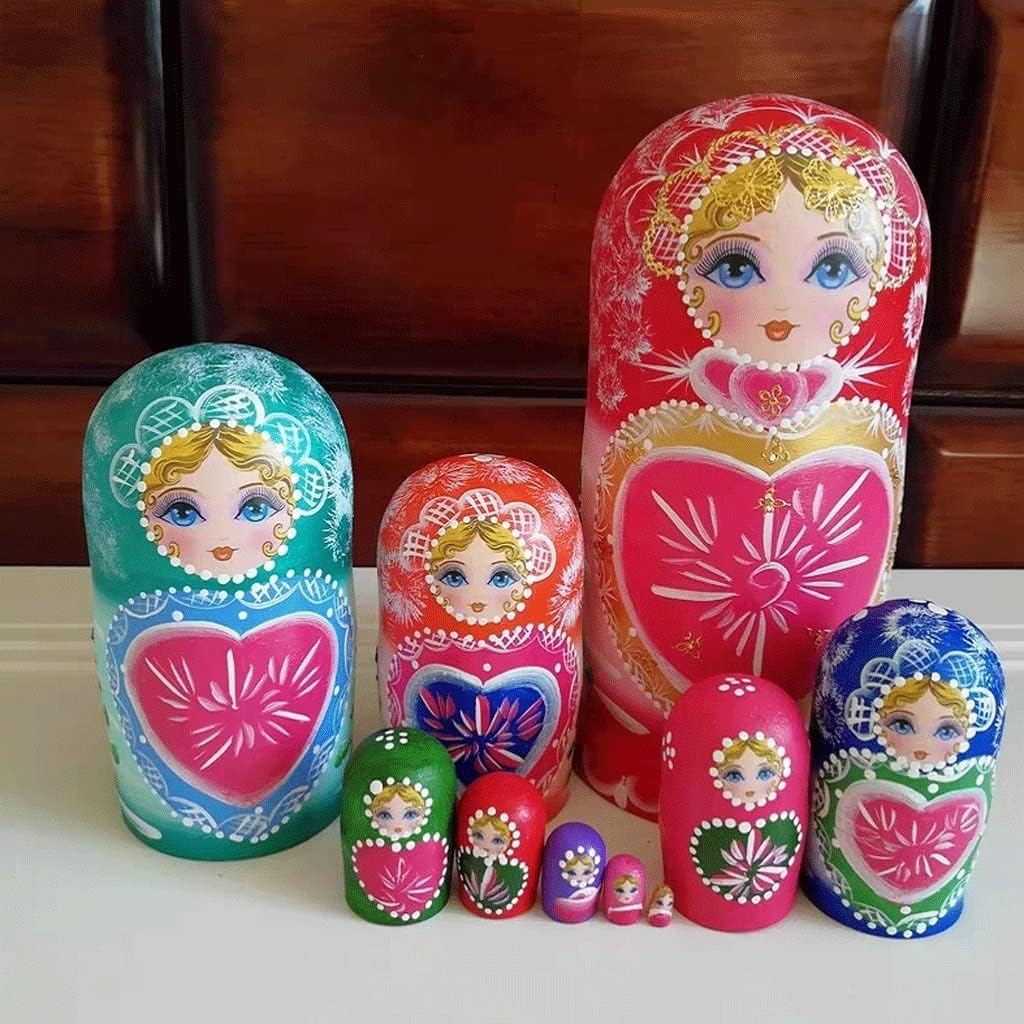 Matryoshka Cute Russian Matryoshka Dolls 10 Pieces Handmade Wooden Nesting Dolls Toys Home Decoration Blessing Gift