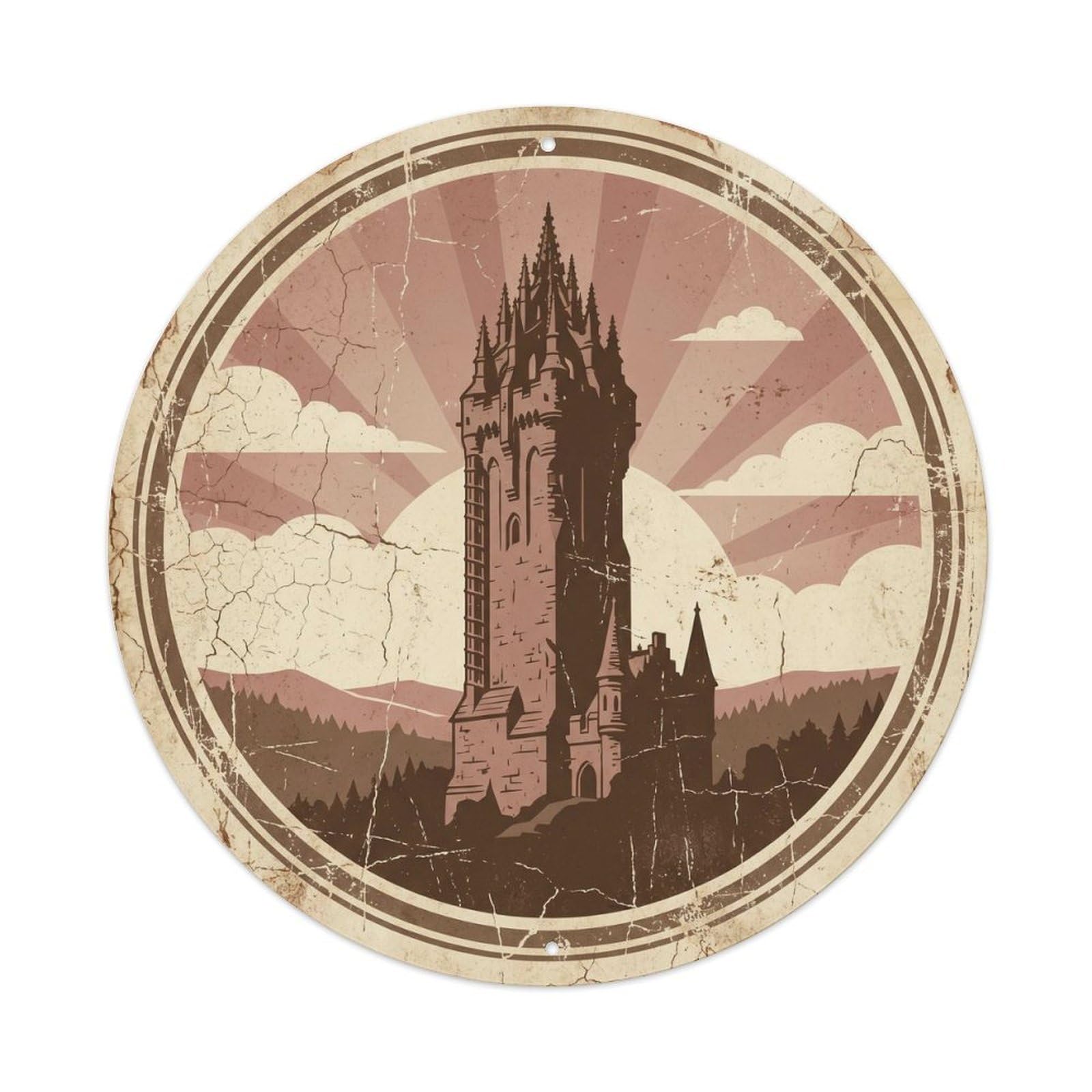 Vintage Travel Tower Italy Medieval Metal Tin Sign Plaque Wall Decor for Cafe, Club, Garden Round Metal Poster 8x8Inch