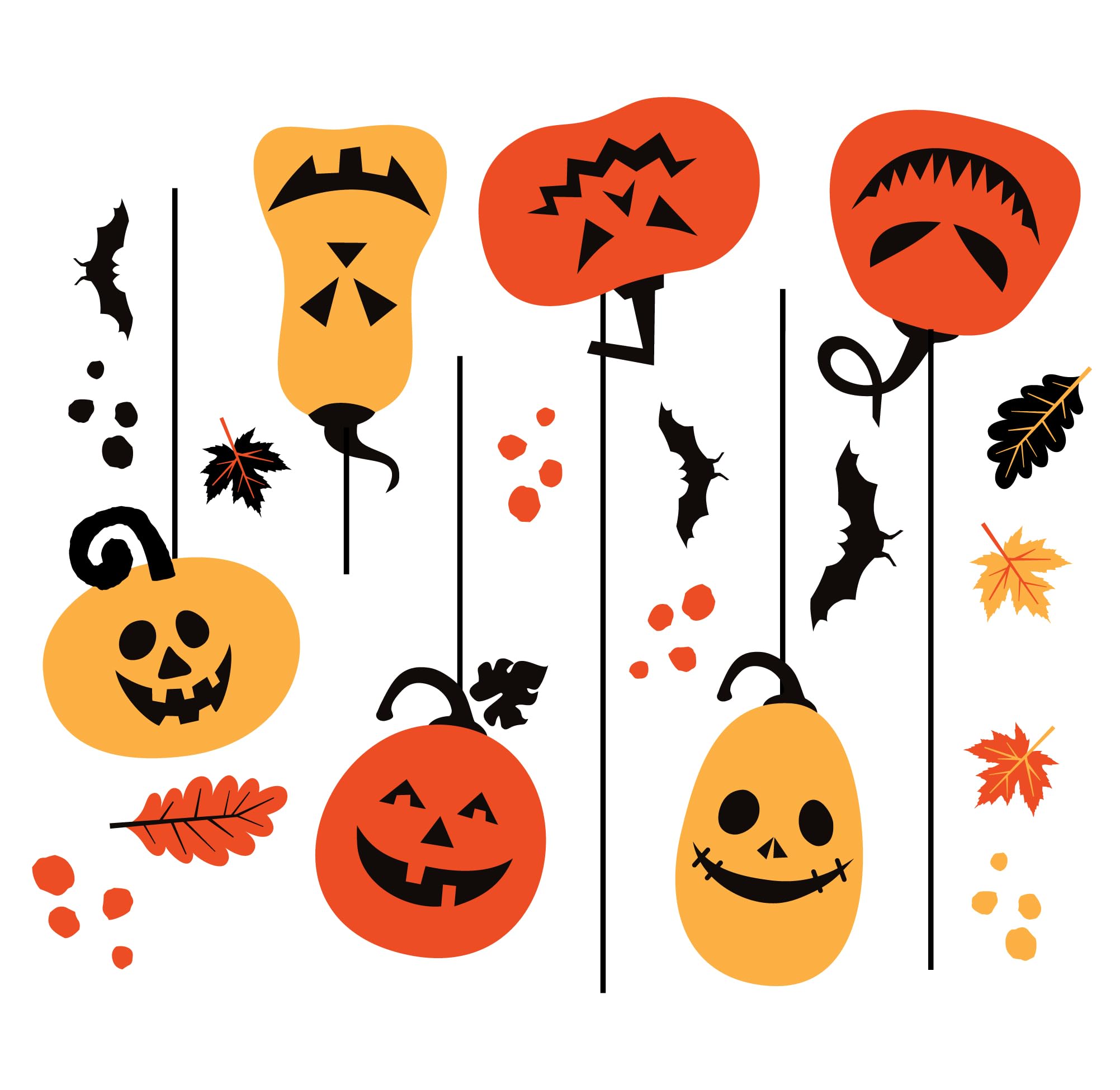QuoteMyWall Halloween Window Stickers Decorations for Home Kids, Scary Halloween Pumpkin Bats Skulls Gnomes Ghosts Decals Removable Stickers for Home Office Shop Party (Hanging Pumpkins)