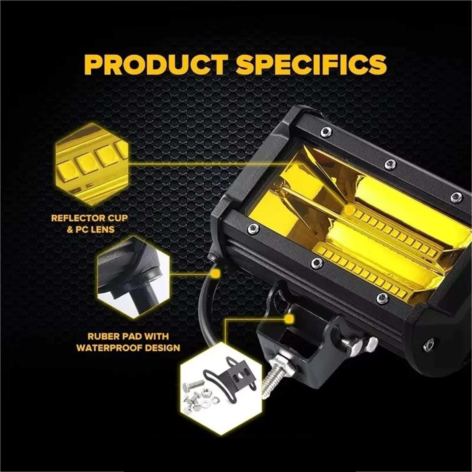 luz conducción Para ATV 4X4 UTV Barco Auto Camión Luces Antiniebla De Coche 72W Amarillo 2pc Barra Luz LED Para Focos Todoterreno 12V 24V Trabajo Ámbar
