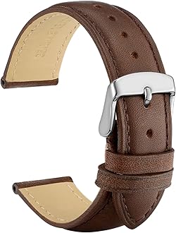 WOCCIVintage Leather Watch Straps with Stainless Silver Buckle, Replacement Band 14mm 15mm 16mm 17mm 18mm 19mm 20mm 21mm 22mm 23mm 24mm