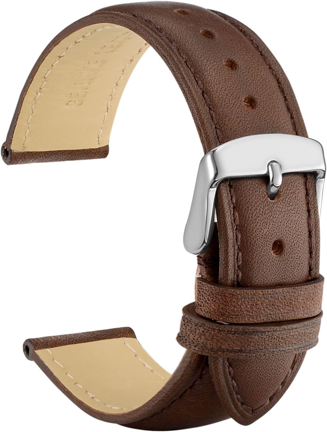 WOCCIVintage Leather Watch Straps with Stainless Silver Buckle, Replacement Band 14mm 15mm 16mm 17mm 18mm 19mm 20mm 21mm 22mm 23mm 24mm