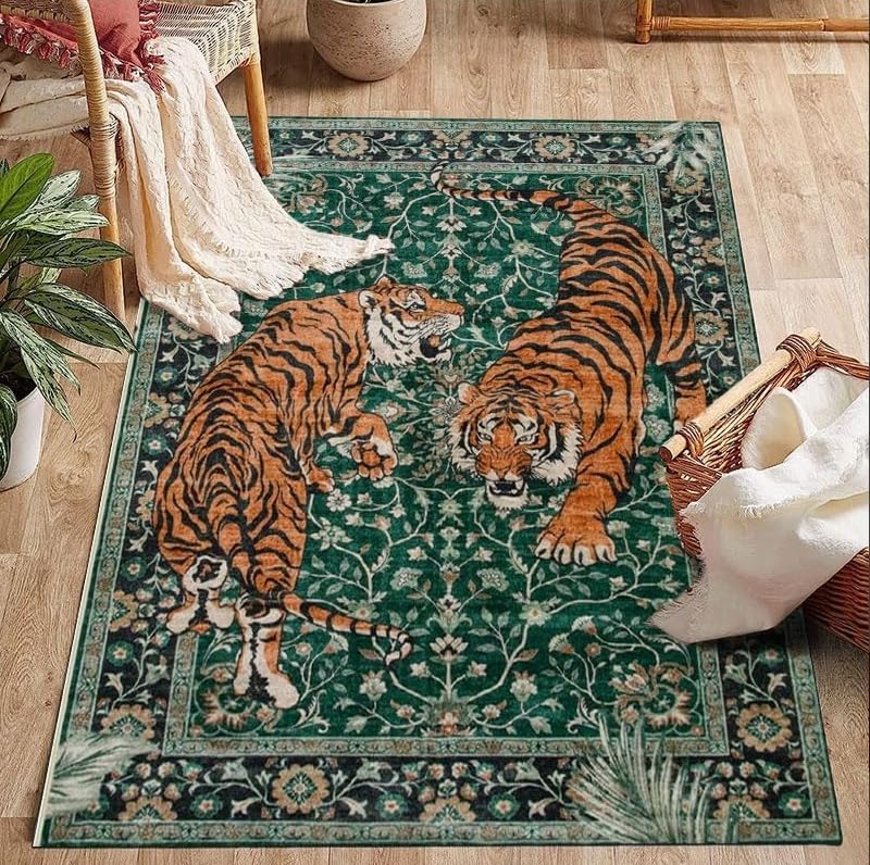 Tapis vintage tigre pour réchauffer un sol froid avec élégance orientale