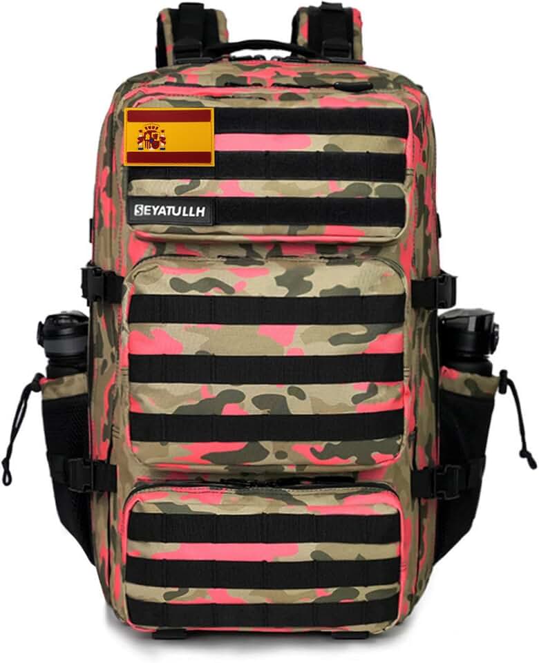 Mochila Táctica Militar Mochila 55L del Ejército Bolsa de Asalto Molle Mochila de Senderismo (Camuflaje rosa)