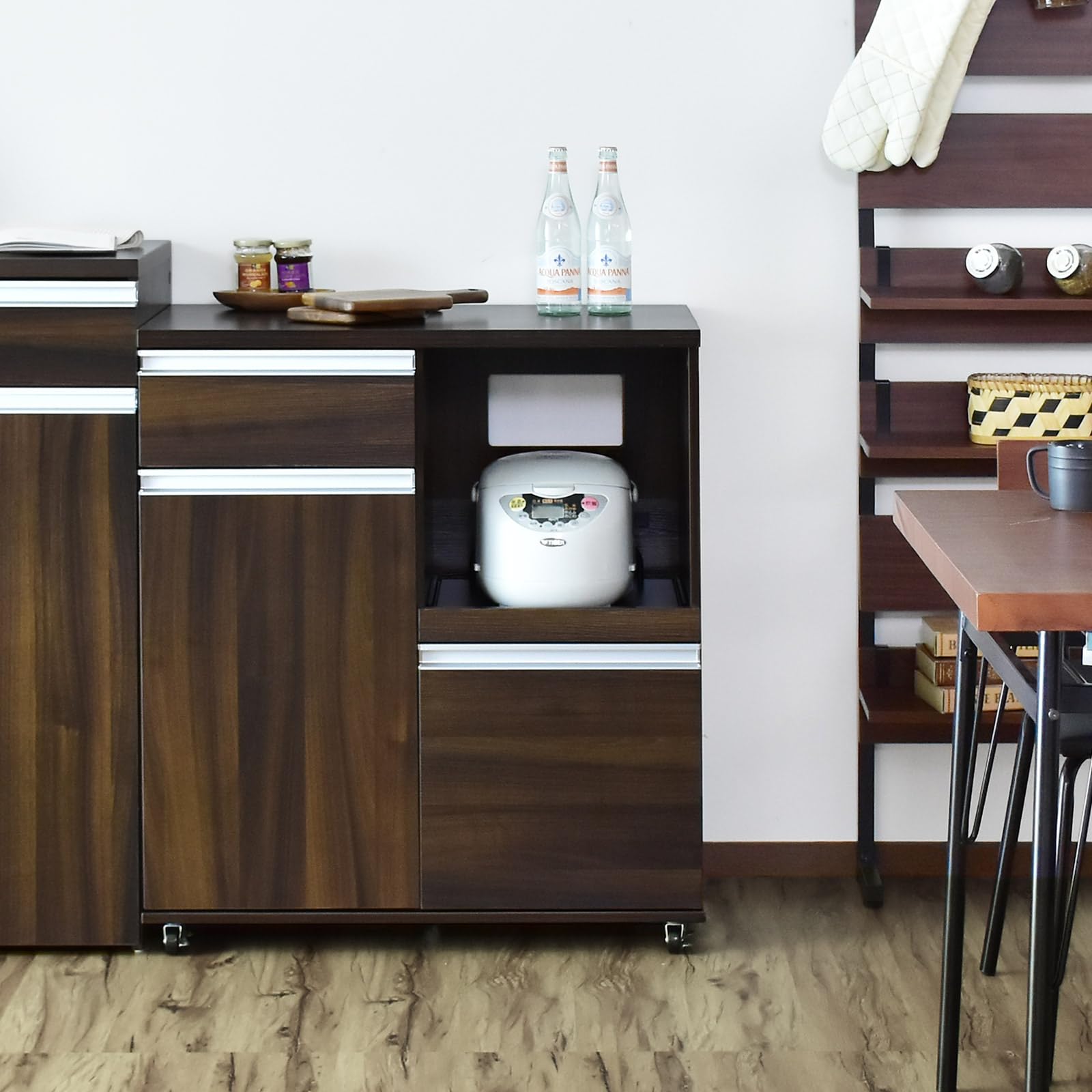 Doris 14580 Mona Wide Kitchen Rack, Microwave Stand, Storage, With Outlet, Width 31.5 inches (80 cm), Assembly Required, Wide Type, Walnut walnut Wide type, white