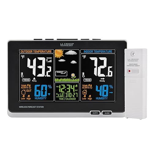 Estación de pronóstico digital atómica inalámbrica de colores La Crosse Technology con alertas