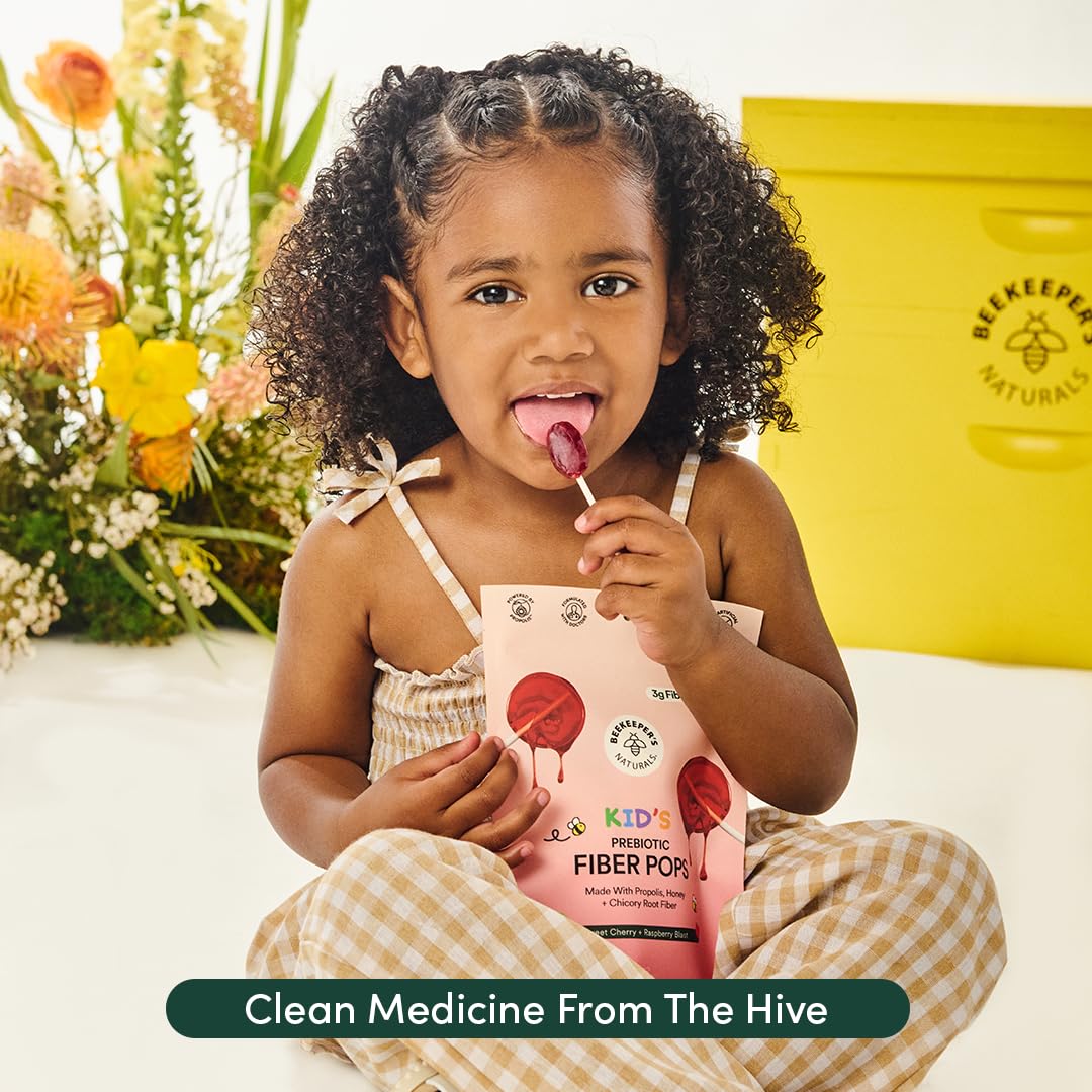 Kids Prebiotic Fiber Lollipops by Beekeeper's Naturals - Doctor Formulated Fiber Supplement, Supports Digestive Regularity, 3g of Fiber & Honey, Raspberry Blast & Sweet Cherry Variety Pack, 15 ct