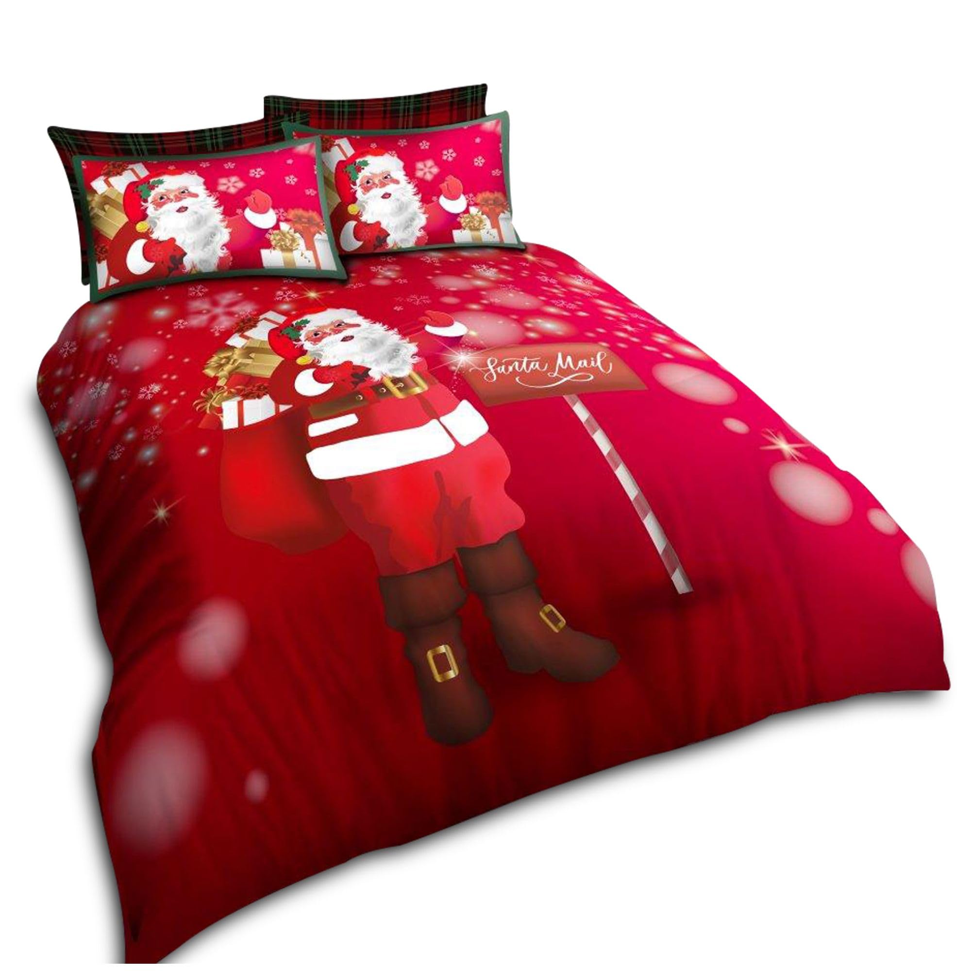 VELVETIO Santa Claus Duvet Cover Set King with Pillowcases, Printed Snowflakes Christmas Bedding Sets, Soft Reversible Xmas Gift Comforter Bedset, Multi