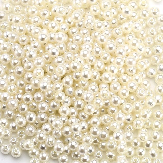 HERZWILD Beige Pearls Beads, 1500 Pcs Round Loose Art Beads, Luster Glossy Polished Pearl Beads for DIY Art Craft Jewelry Making Decorations Beads Pearls