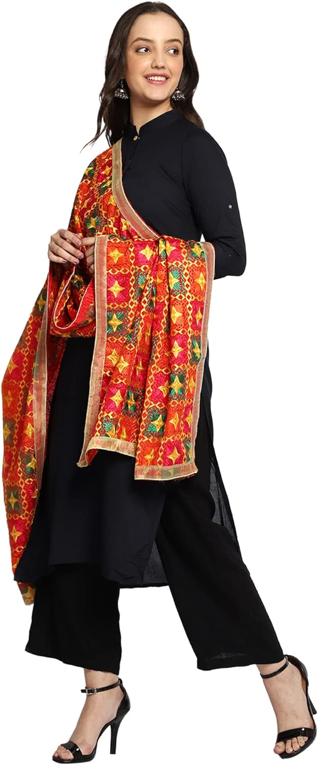 Weavers Villa Women's Indian Handicraft Ethnic Dupatta Heavy Phulkari Embroidery Dupatta Chunni / Stole / Scarf (Multi-3, 2.25 Meters) - Image 3