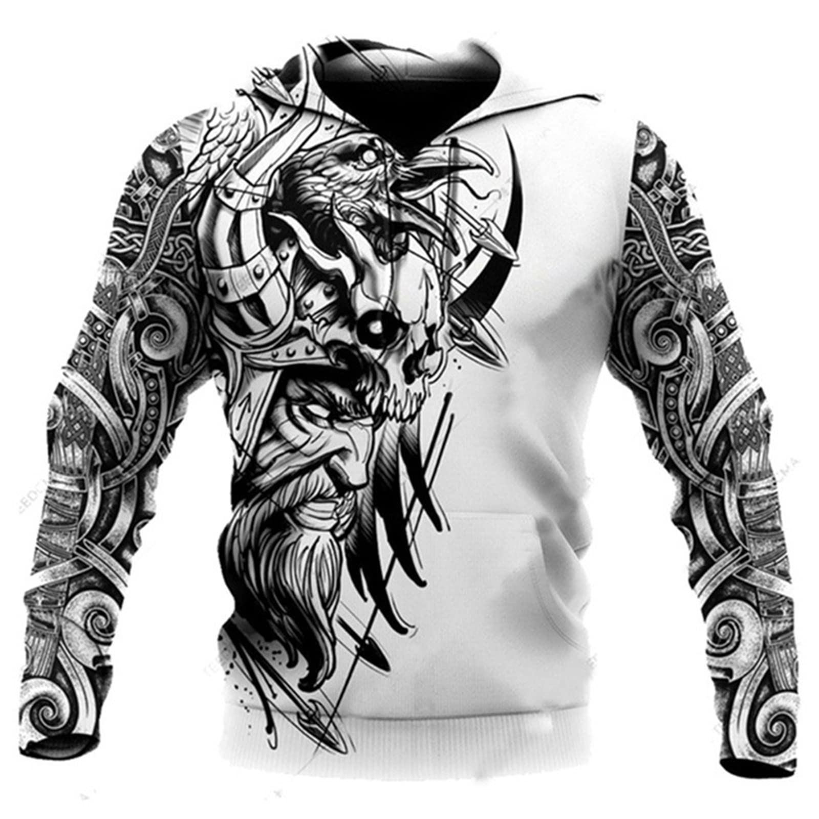 Men's Viking Hoodies Vintage Casual Viking Ragnar Viking Warrior 3D Printed Hooded Sweatshirt Drawstring Pullover with Pocket