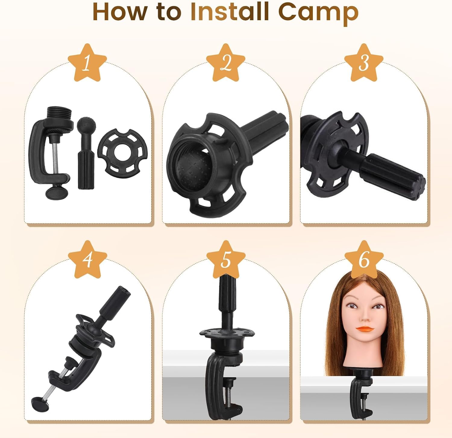 Yofuly Friseur-Trainingskopf, 45,7 cm, 100 % Echthaar, Manikin-Kosmetologie-Puppenkopf zum Flechten und Haarstyling, Übungskopf mit Tischklemme + DIY-Zopf-Set (braun)