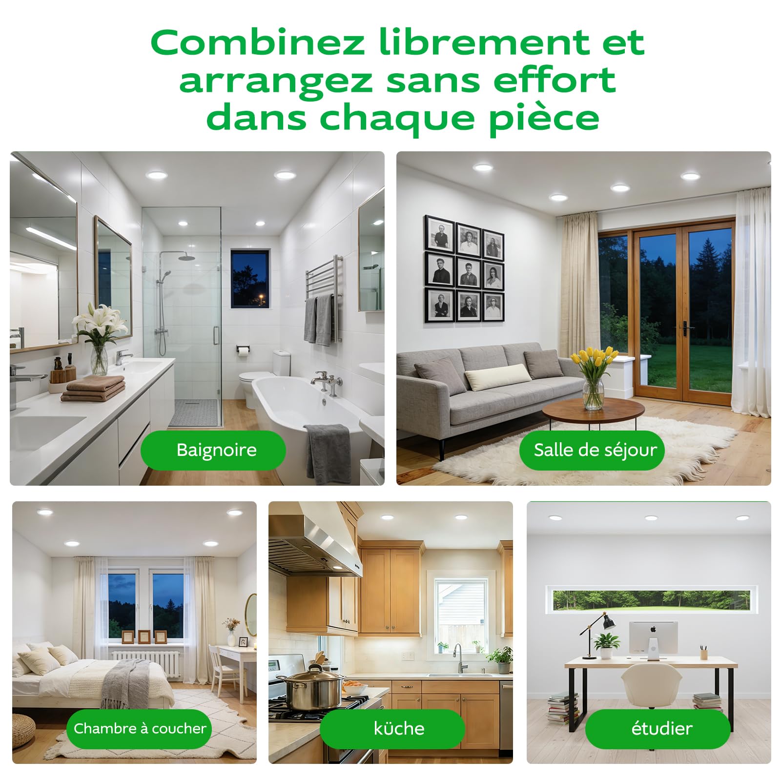 Spot LED Encastrable 5W Dimmable Lot de 20, 3 Températures 2700K/4000K/6000K, Spot Salle de Bain IP44, Trou 68–75mm, Spots de Plafond LED pour Rénovation Maison Cuisine Salon Chambre