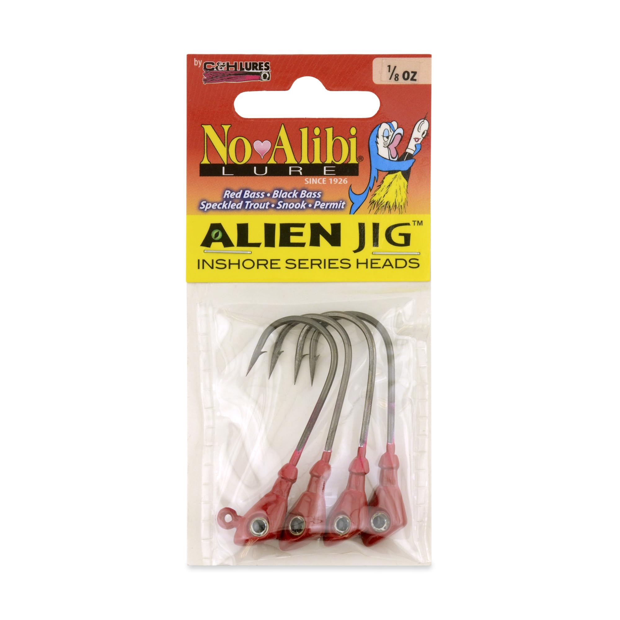 No Alibi Alien Jig – Inshore Saltwater Jig for Redfish, Trout, Flounder, Spanish Mackerel – Skirted & Unskirted – Chrome & Color Jig Heads – 1/8 to 1/2 oz