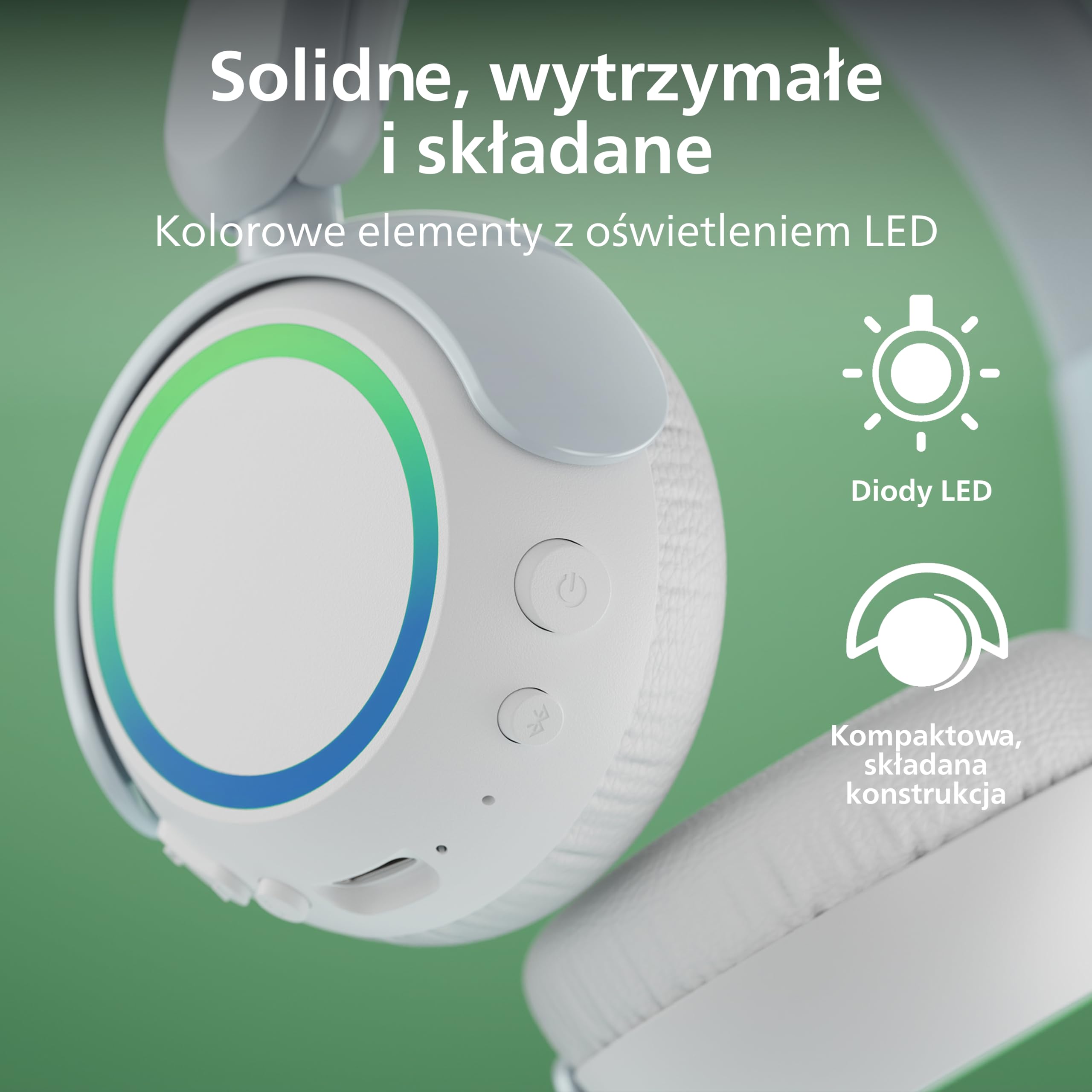 Philips Bezprzewodowe składane słuchawki nauszne dla dzieci TAK4200BL (Seria 4200), z ograniczeniem głośności, Audio Sharing, kabel 3,5 mm i USB‑C w zestawie – białe