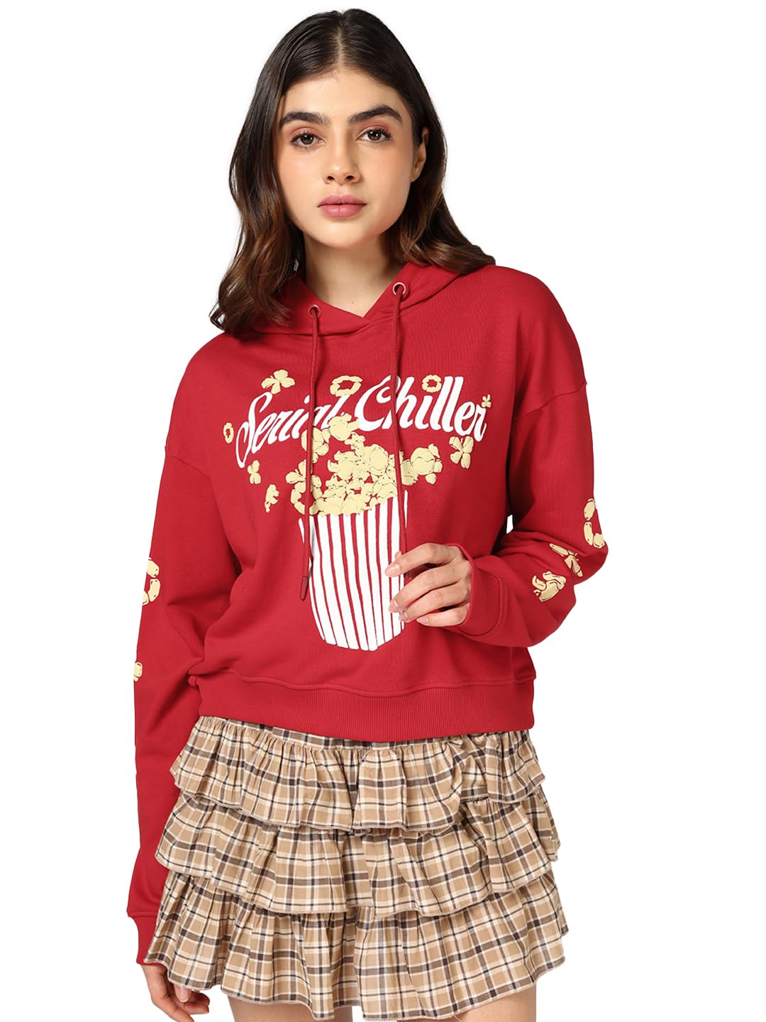 bewakoof Women's Graphic Print Oversized Fit Full Sleeve Hooded Terry Crop Hoodies-picture-26
