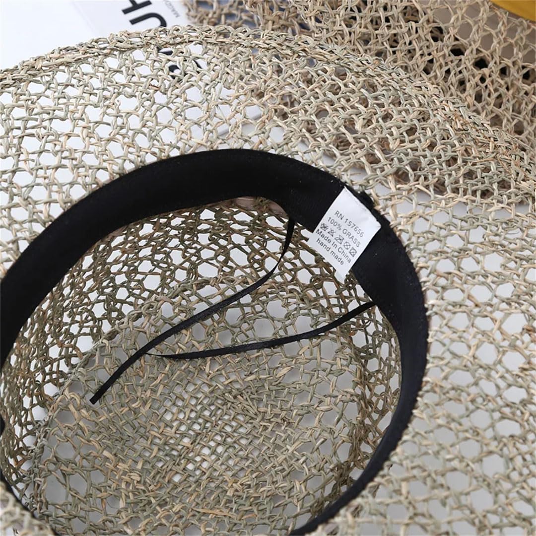 Sombrero de paja con lazo de rafia para mujer, diseño de perlas, para playa, multicolor, 6 7/8 / 7 1/8