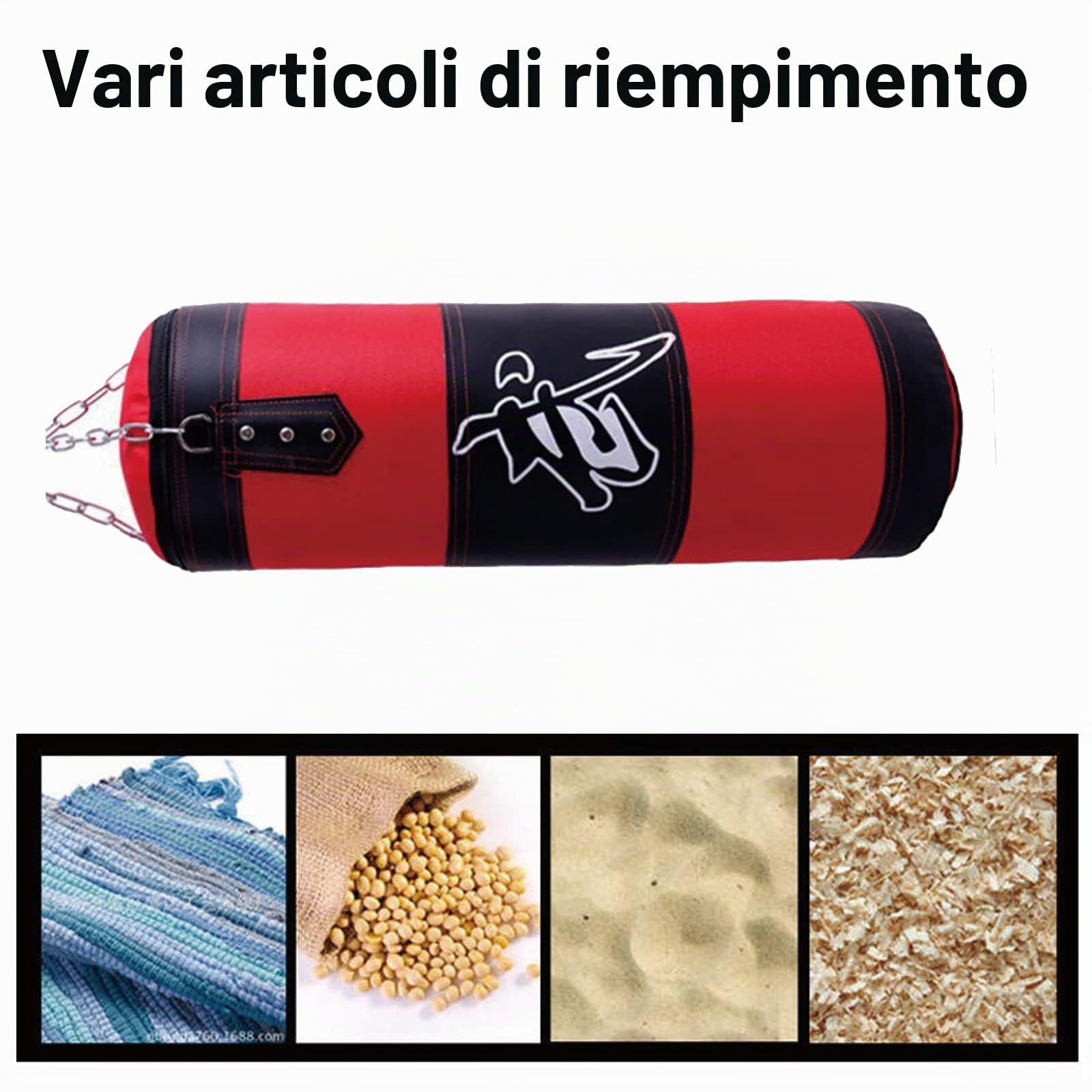 Sacco da boxe pesante per adulti, giovani, bambini, sacco da boxe per interni/giardino, con guanti, catena, gancio da soffitto per MMA, kickboxing, karate (non riempito)