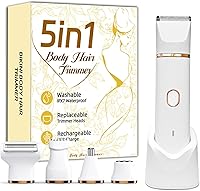 JIANYHW 5-in-1 Bikini Trimmer for Women: IPX7 Waterproof Electric Shaver, Ceramic Blades, Cordless Pubic & Body Hair Remover (White)