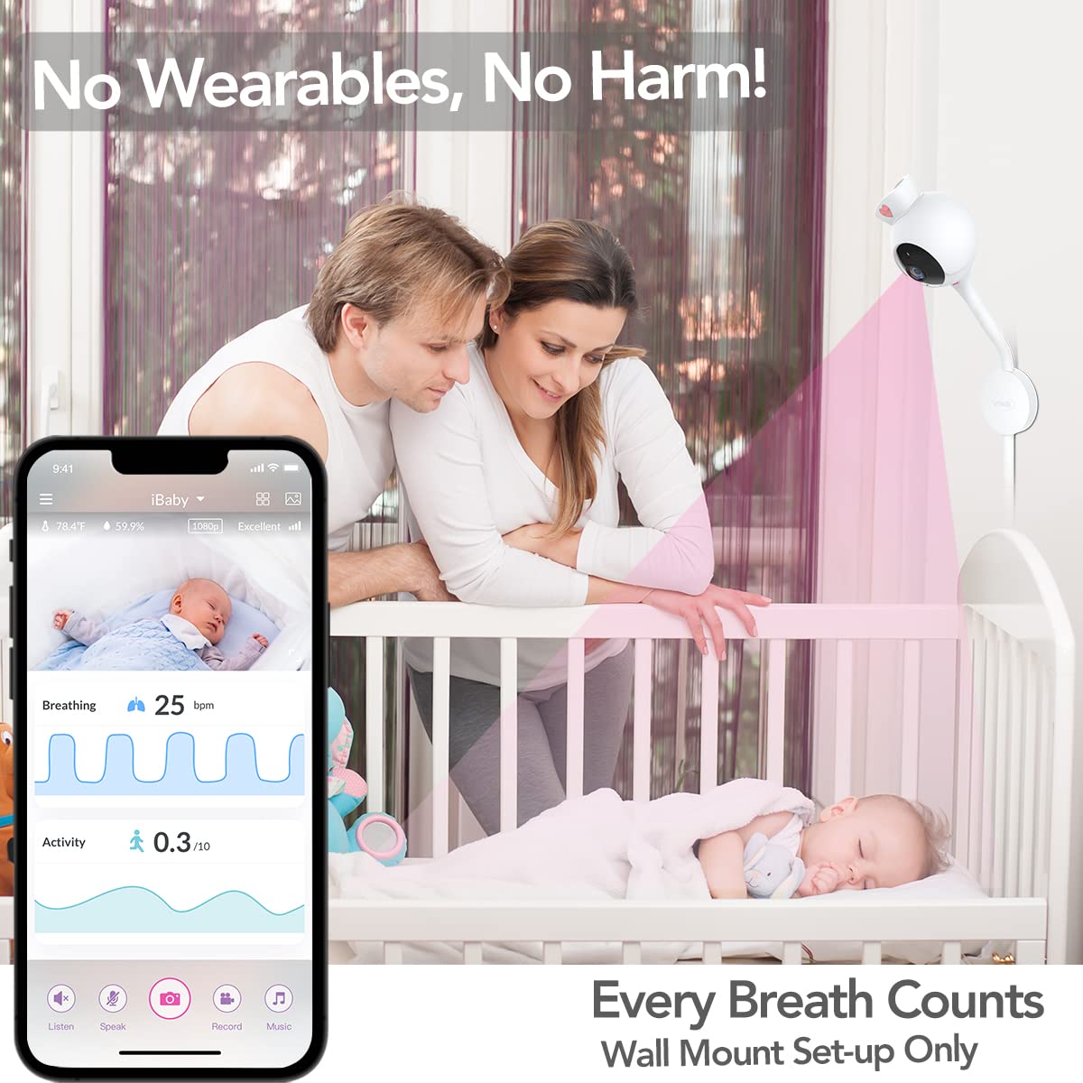 iBaby i2 Smart Baby Breathing Monitor with Video and Audio Tracking