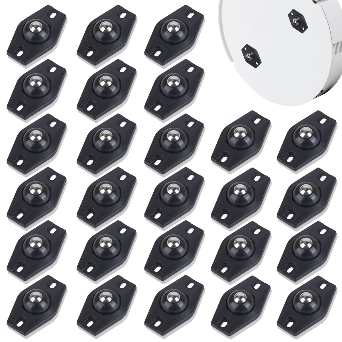 26-Pack Self-Adhesive Caster Wheels – 360° Silent Swivel Casters, Stainless Steel Ball Bearings, Stick-On Pulleys For Trash Cans & Small Furniture, White