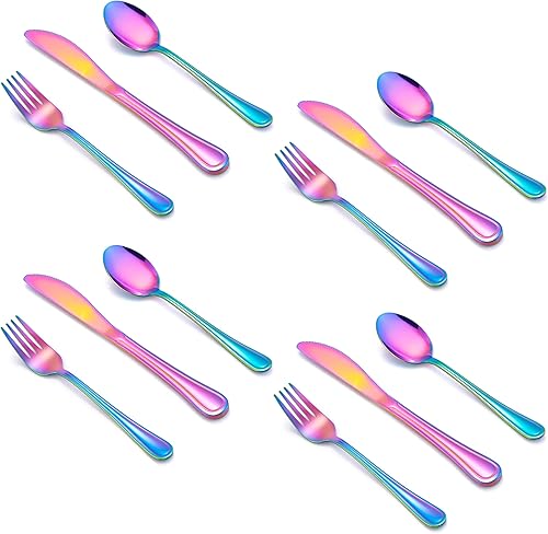 HaWare Juego de cubiertos de 12 piezas para niños, de acero inoxidable, utensilios de comida preescolar, incluye 4 cucharas, 4 tenedores, 4