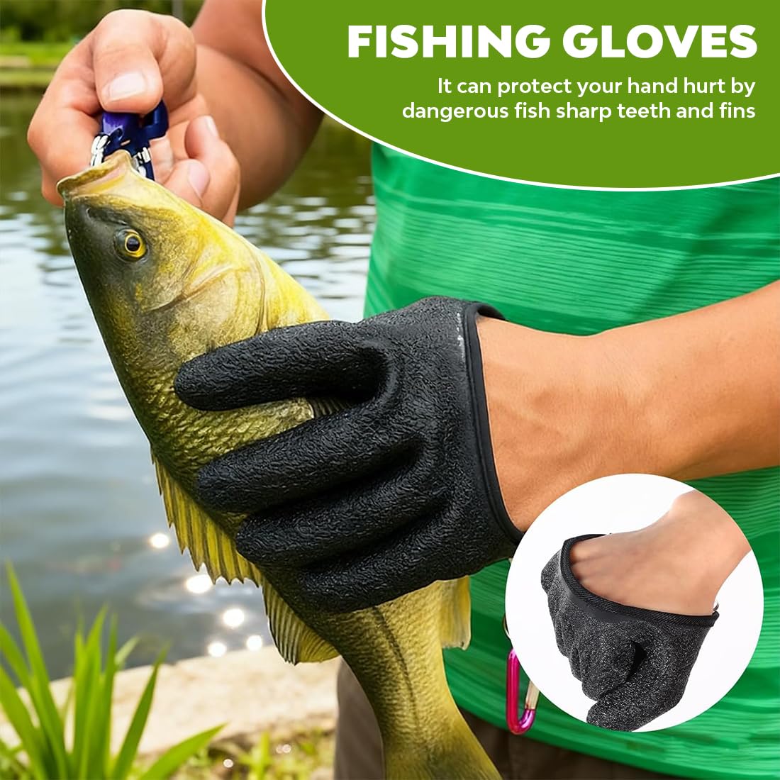 HUZNA 1 Par Guantes De Pesca Impermeables,con 2 Cierre Magnético,Resistentes A Cortes Y Pinchazos,Actividades Al Aire Libre Manipulación,para Manipular con Seguridad Lucio,Siluro,Lucioperca — view 3