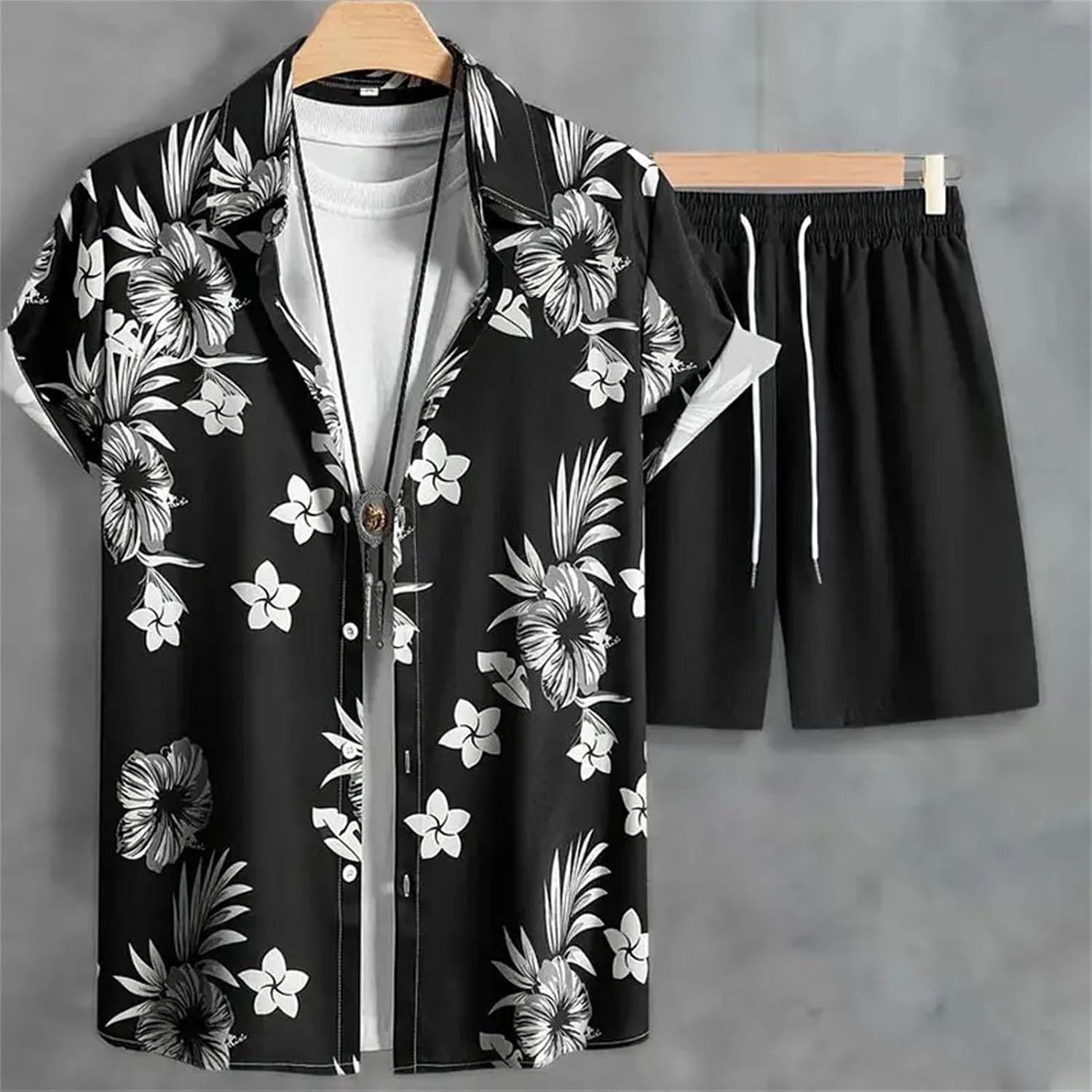 Men's Floral Travel Set, Classic Printed Shirt & Beach Shorts
