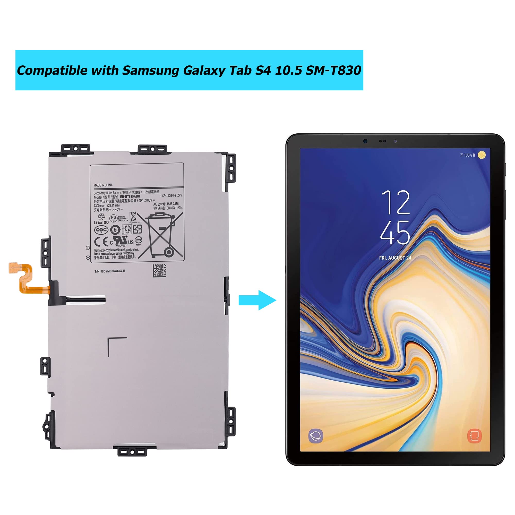 Batería EB-BT835ABU para Samsung Galaxy Tab S4 10.5 SM-T830 T835 Series con kit de herramientas