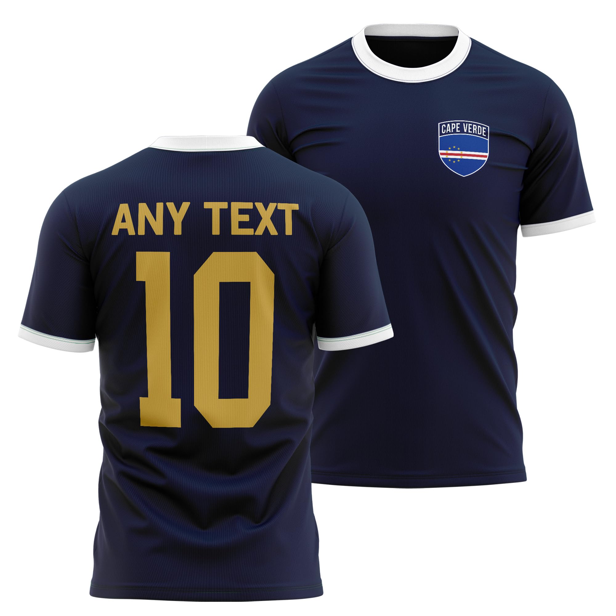 Cape Verde Mens Ringer T Shirt - Cape Verde Badge Custom Name Number Tee - Football Supporter Fan Top, 3XL, Navy/White