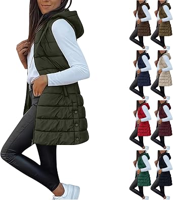 Long Puffer Vest Women 2025 Winter Warm Quilted Sleeveless Vests Puffy Zip Up Fall Coat Outerwear