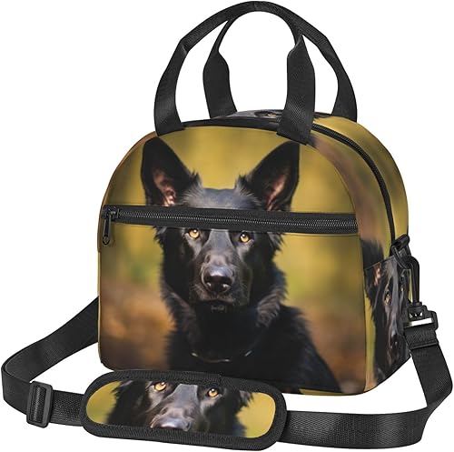 Bolsa de almuerzo con estampado de perro pastor alemán negro para mujeres y hombres, aislada, impermeable, a prueba de fugas, bolsa de almuerzo con