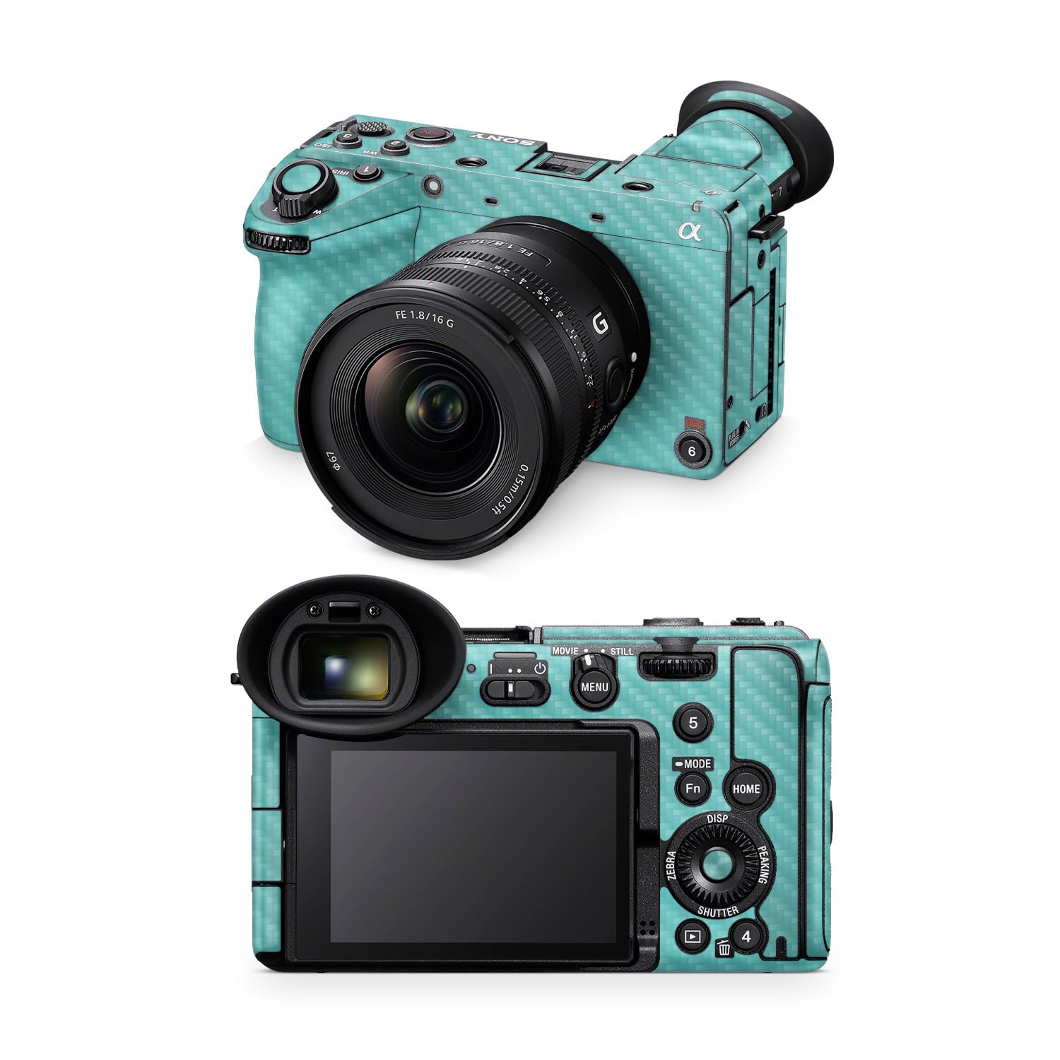 Carbon Fiber Camera Skin Compatible with Sony FX2 Digital Camera (2025) - Solid Turquoise - Premium 3M Vinyl Protective Wrap Decal Cover - Easy to Apply | Crafted in the USA by MightySkins