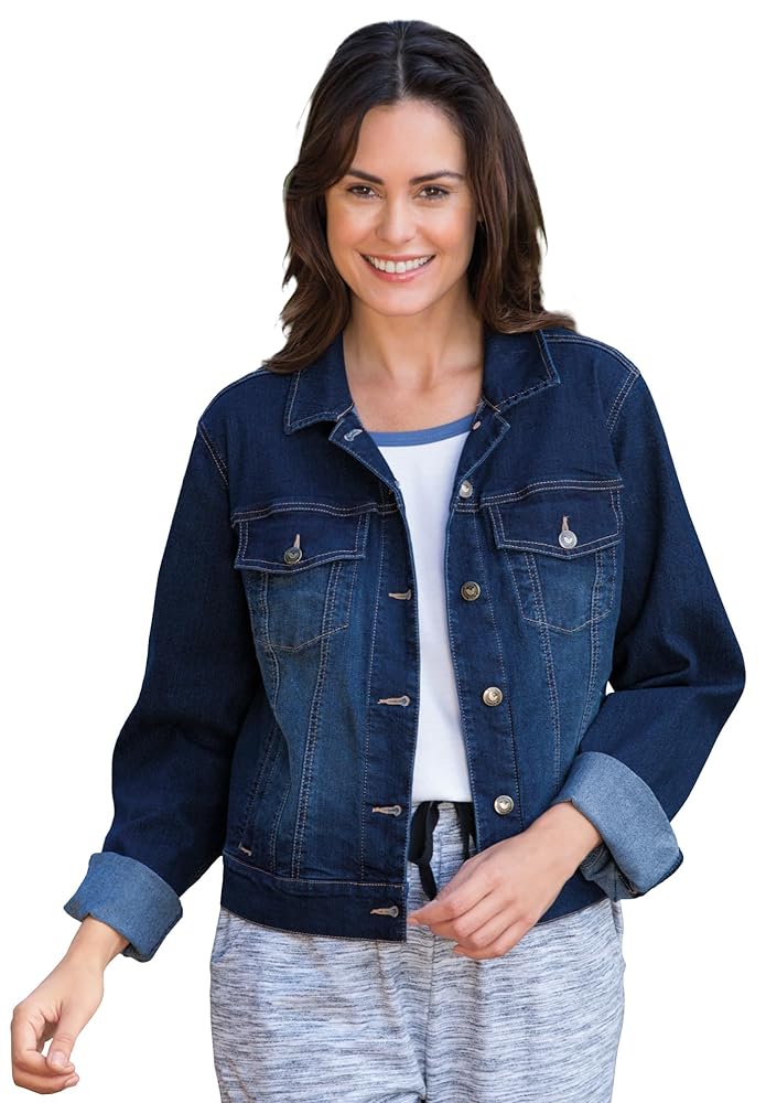 Woman Within Plus Size Stretch Denim Jacket Cropped Jean Woman Within Plus Size Stretch Denim Jacket Cropped Jean