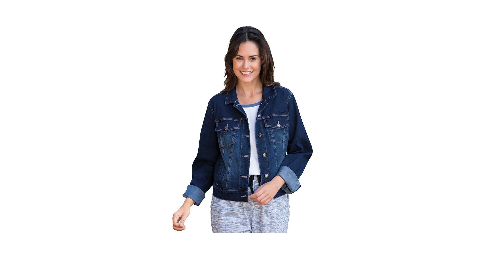 Woman Within Plus Size Stretch Denim Jacket Cropped Jean